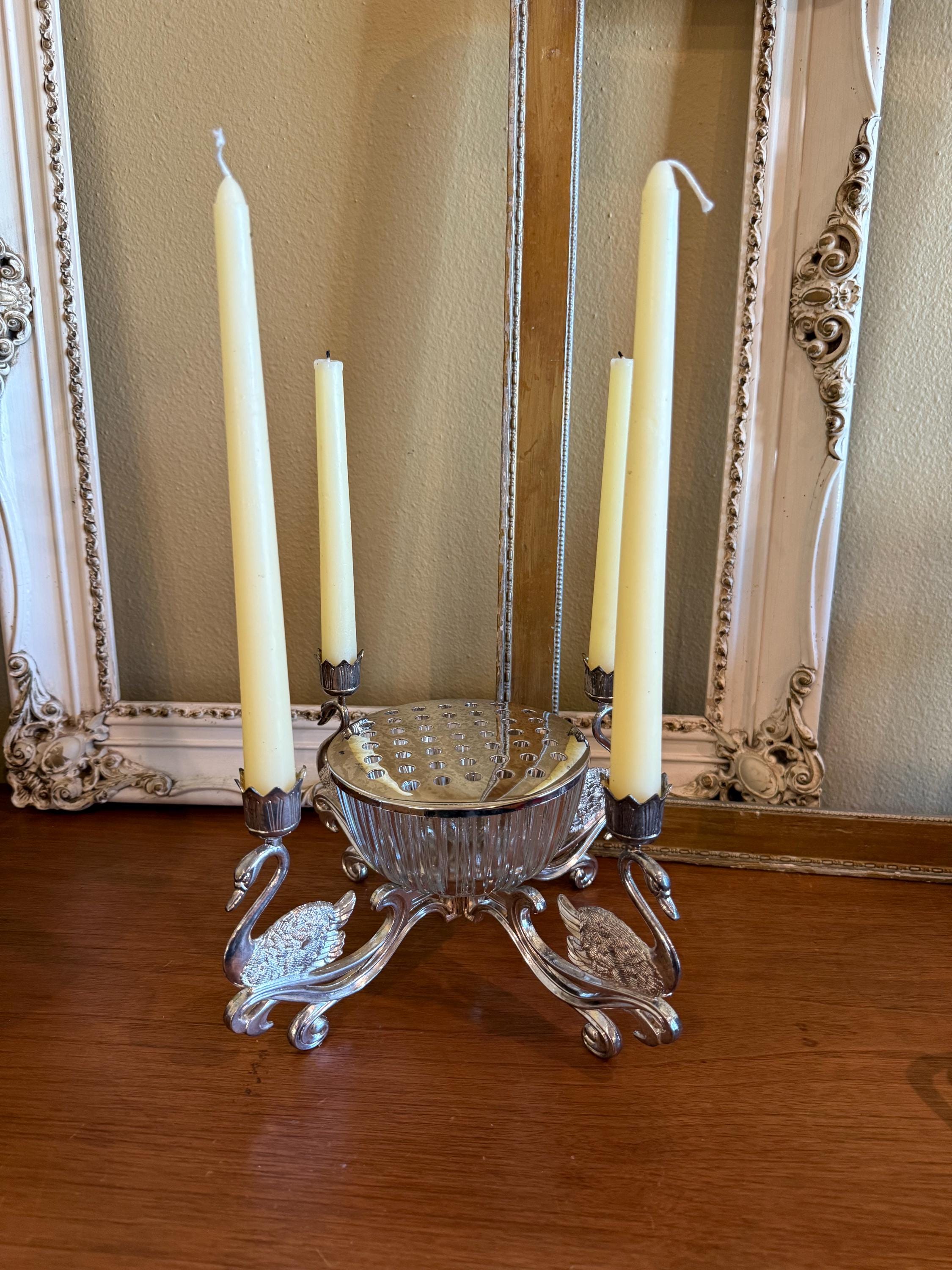 アンティーク 幸運の四葉型 花型 真鍮製キャニスター クリスタルノブ付き Vintage Godinger Silver Plate Four Arm Swan Candelabra Flower Frog