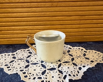 Vintage White Porcelain Mustache Mug with Gold Handle