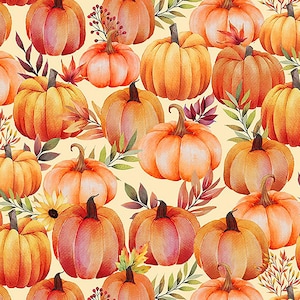 Pumpkin Fabric - Autumn Fabric - Fall Fabric - Cotton Quilting Fabric: Autumn Light - Packed Pumpkins Cream - Wilmington Prints