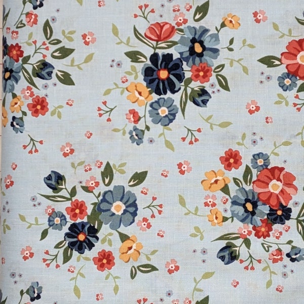 Flower Quilt Fabric - Cotton Quilting Fabric: Forget Me Not - Gathered Bunches Soft Blue - Windham Fabrics