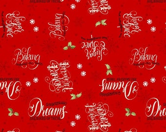 Word Fabric - Cotton Quilting Fabric: Peppermint Parlor - Words Toss Red - Wilmington Prints