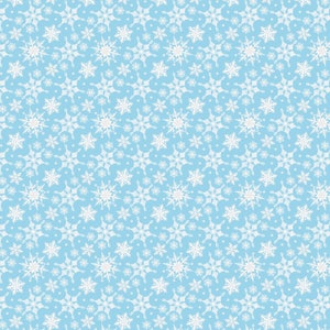 Snowflake Fabric - Cotton Quilting Fabric: Gnome Wonderland Fabric - Wonderland Snow Sky - Kanvas Studio