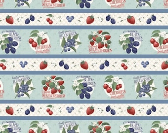 Fruit Fabric by the Yard - Stripe Fabric - Cotton Quilting Fabric: Fresh & Sweet Fabric - Repeating Multi Stripe - Wilmington Prints