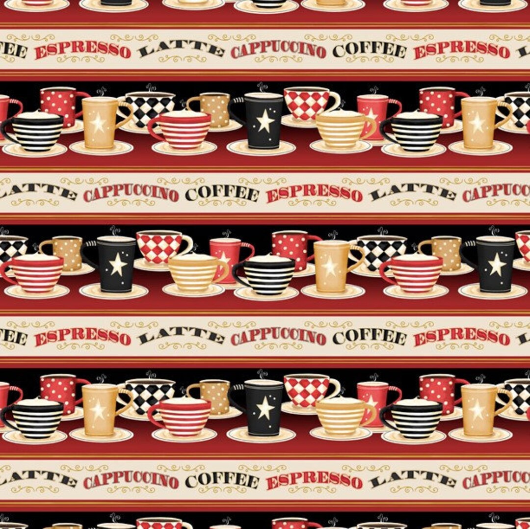 Coffee Cup Fabric Fat Quarter Cotton Quilting Fabric Coffee Always