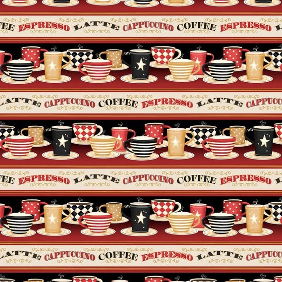 Coffee Cup Fabric Cotton Quilting Fabric Coffee Always Etsy