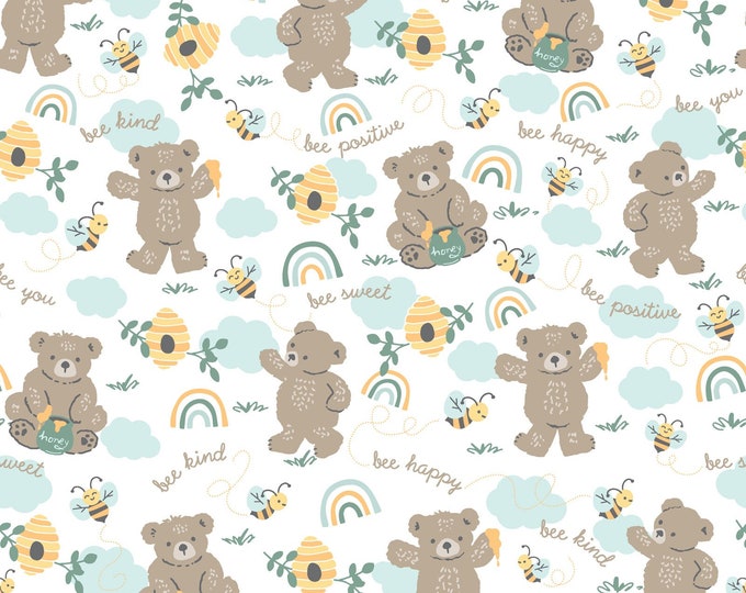 Fabric Freedom Teddy Bears Picnic 100% Cotton Fat Quarter – Pastel Craft Quilt Fabric