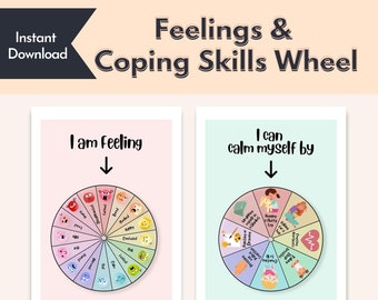 Feelings Wheel Coping Skills for Calming Corners and Therapy Office Tools, Psychology Worksheets, Emotional Regulation, SEL, Growth Mindset