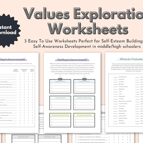 Self-esteem Building Worksheets by Exploring Your Values - Etsy