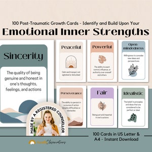 Tarjetas didácticas para fortalecer la fuerza interior emocional, para el crecimiento postraumático y la autoestima, tarjetas para desarrollar resiliencia y decoración para consultorios de terapia.