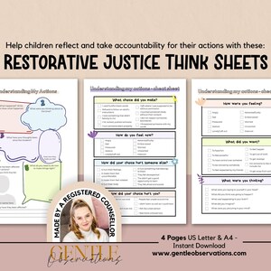 Restorative Justice Think Sheets, Behavior Analysis, SEL (Digital Download)