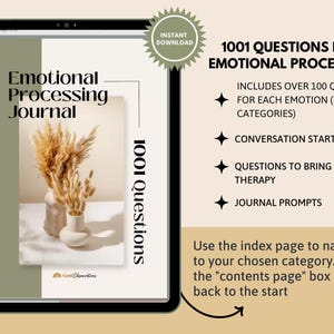1001 preguntas para el diario de procesamiento emocional, preguntas de terapia, libro electrónico para el alivio de la ansiedad, cuaderno de ejercicios de preguntas reflexivas sobre salud mental imagen 2