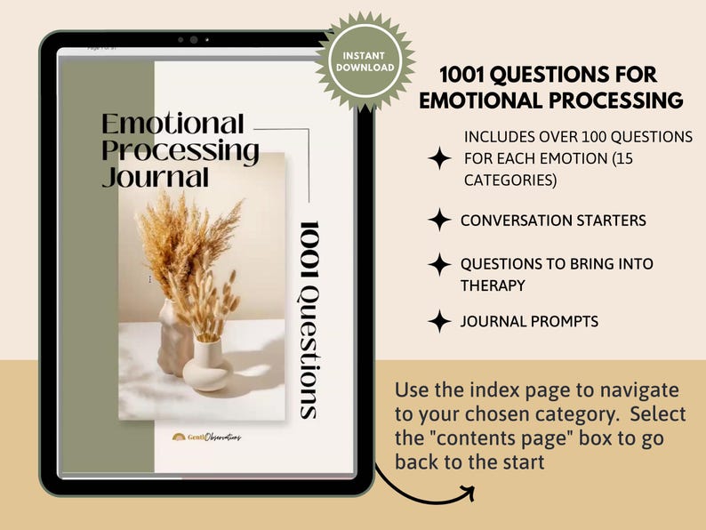 1001 preguntas para el diario de procesamiento emocional, preguntas de terapia, libro electrónico para el alivio de la ansiedad, cuaderno de ejercicios de preguntas reflexivas sobre salud mental imagen 2