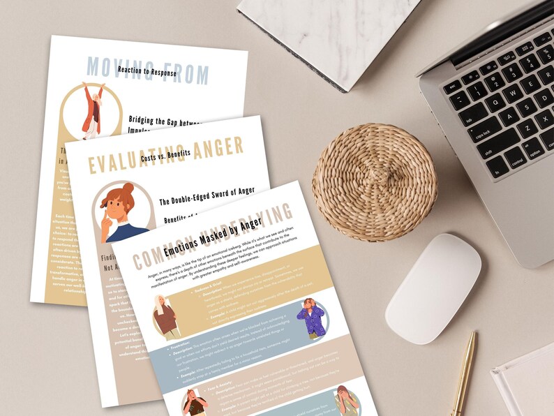Emotions masked by anger - This page shows the different informational sheets you will find in the workbook