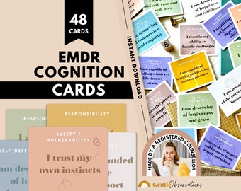 EMDR Cognitive Defusion Affirmation Therapy Cards, Eye Movement Desensitization Reprocessing Cards for Trauma, Anxiety, Depression Therapy