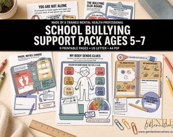 School Bullying Worksheets for Kids Ages 5-7, Bullying Workbook, Counseling Activities, SEL Printable, Safe Grown-Up Plan, Feelings PDF