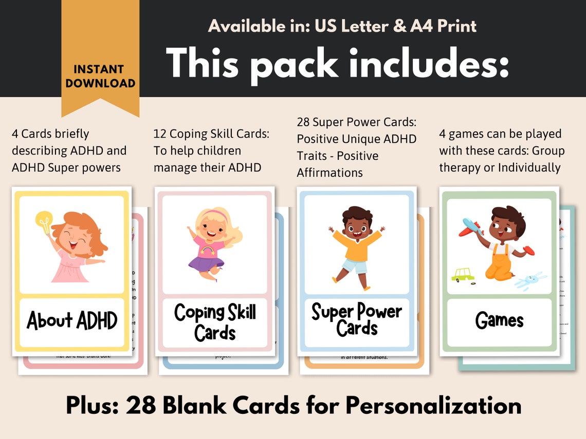 ADHD Superpower Coping Skill Affirmation Flashcards, Executive ...