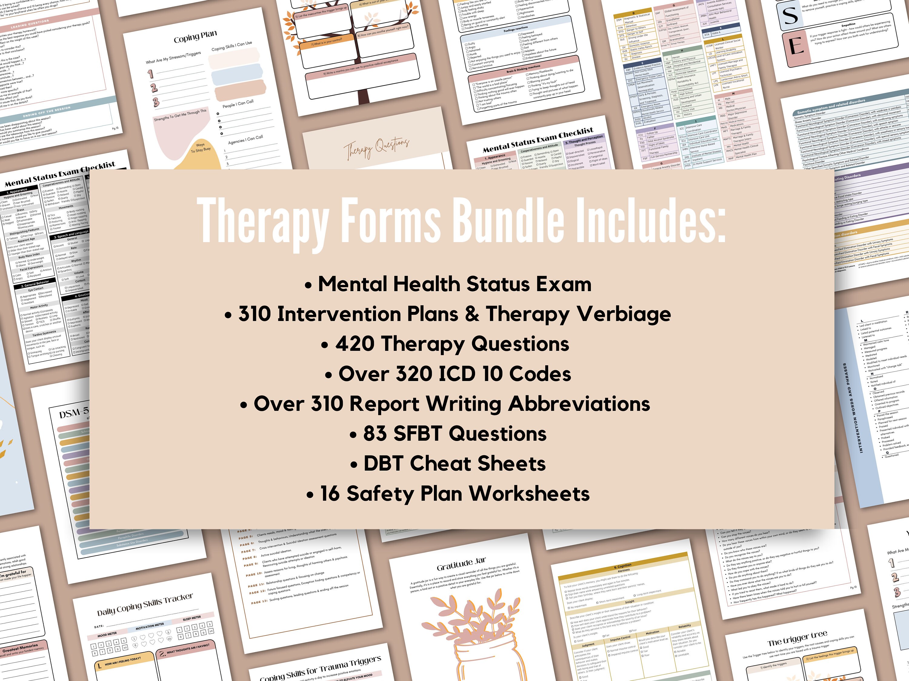 Code Status Interventions Therapy Office Forms Bundle, Therapy Interventions, Mental Status Exam ...