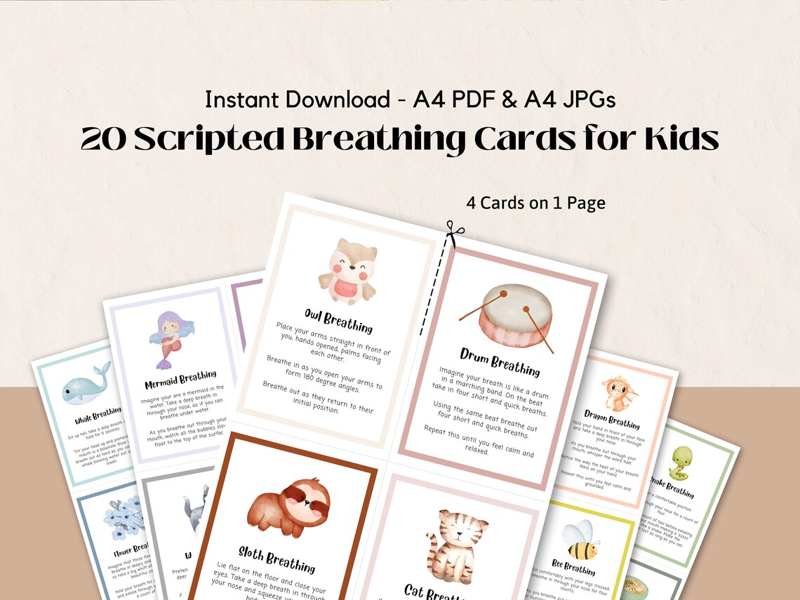 Scripted Mindfulness Breathing Cards for Kids Anxiety Relief Tool for ...