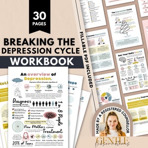 Depression Workbook, The Depression Spiral Worksheets, Self-Esteem Building, Therapy Sheets, Anxiety Relief, CBT, DBT Coping Skills, Growth