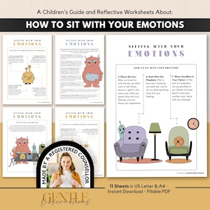 Schede di lavoro per la terapia "Sedersi con le proprie emozioni" per bambini, consapevolezza di sé e crescita della mentalità SEL. Scheda di lavoro per la consulenza scolastica per bambini. Mindfulness.