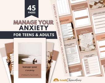Anxiety Workbook for Teens and Adults, Anxiety Journal, Social Anxiety Worksheets, Stress Relief, Cognitive Distortions, Psychologist Tool