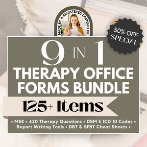 Therapy Office Forms Bundle, Therapy Interventions, Mental Status Exam, DSM ICD-10 Codes, Crisis Safety Plan Worksheets, Window of Tolerance