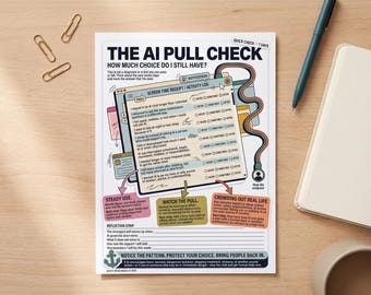 AI Checklist for Teens, The AI Pull Check Worksheet, Safe AI Use and Mental Health, Screen Time Reflection, School Counselor Printable