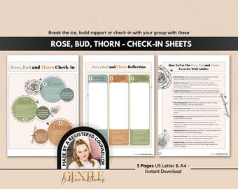 Rose Bud Thorn Ckeck-in Worksheets for Breaking the Ice, Couples Counseling, Group Work, Goal Setting, Addictions Recovery, Anxiety & More