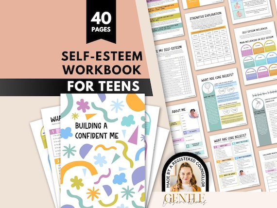 Teen Mental Health Self-esteem Workbook and Worksheets for School Counseling & Group Therapy, Core Beliefs, Boundaries Workbook, Self-Love