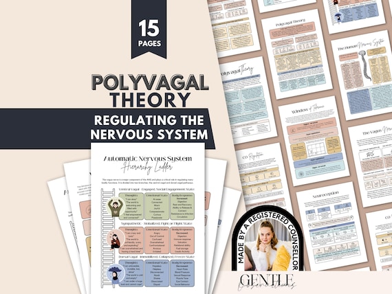 Polyvagal Theory Cheatsheet for Nervous System Regulation, Polyvagal Theory Ladder, Window of Tolerance, Somatic Therapy, PTSD Therapy Tools