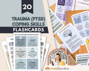 PTSD Trauma Coping Skills Cards, DBT Skills, Emotional Regulation, CBT Coping Skills, Anxiety Relief, Panic Coping Cards, Mindfulness Cards