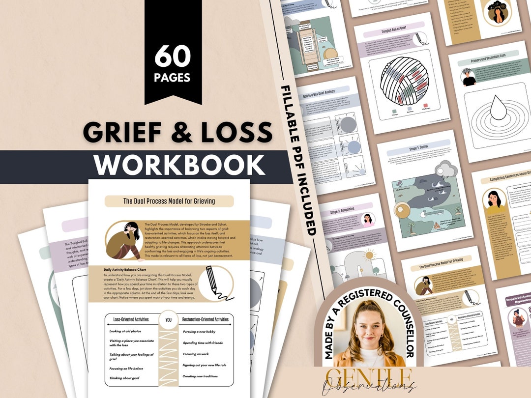 Grief Workbook for Teens & Adults, Stages of Grief Worksheets, Primary and Secondary Loss, Grief
