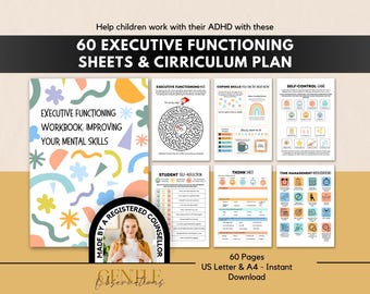 Executive Functioning Worksheets for Kids, ADHD Therapy Resources, ADHD Worksheets Group Counseling, ADHD Planner, Social Emotional Learning