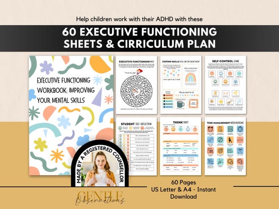 Executive Functioning Worksheets for Kids, ADHD Therapy Resources, ADHD Worksheets Group Counseling, ADHD Planner, Social Emotional Learning