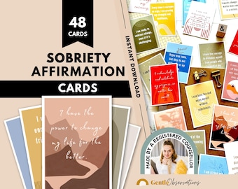 Sobriety Affirmation Cards for Addictions Counseling Therapy, Addiction Recovery Cards, Positive Self-Talk, Urge Surfing Coping Skill Cards