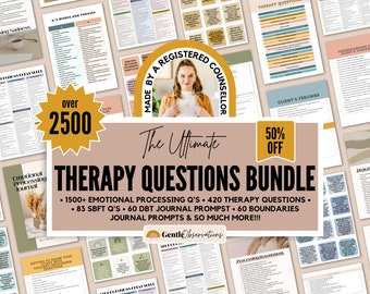 2500 Therapy Questions Bundle, Conversation Starters, Emotional Processing Journal Prompts, DBT, SFBT, Boundaries & Grief Question Cards