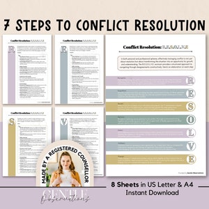 Fichas psicoeducativas de resolución de conflictos y estrategias de afrontamiento para gestionar conversaciones difíciles, fichas de relaciones, fichas para parejas