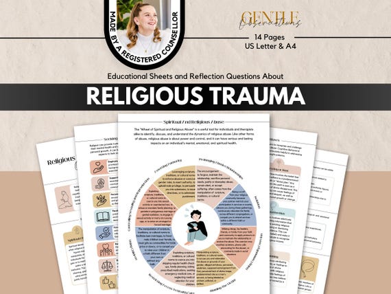 Religious Trauma Educational Worksheets and Reflection Questions, Trauma Coping Skills, Trauma Therapy Worksheets, Power and Control Wheel