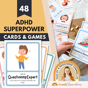 ADHD Superpower Coping Skill Affirmation Flashcards, Executive Functioning ADHD Coping Skills, Growth Mindset, Social Emotional Learning SEL