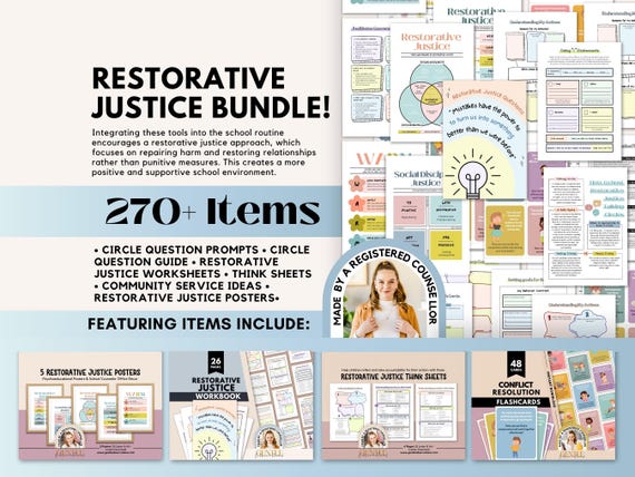 Restorative Justice Conflict Resolution Bundle, Anti-bullying Class Management Conversation Prompts for School Counselors, Social Workers