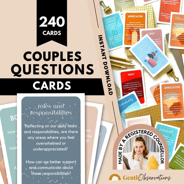 240 Couples Conversation Question Cards for Healthy Relationships, Couples Therapy, Positive Communication, Couples Anniversary Game