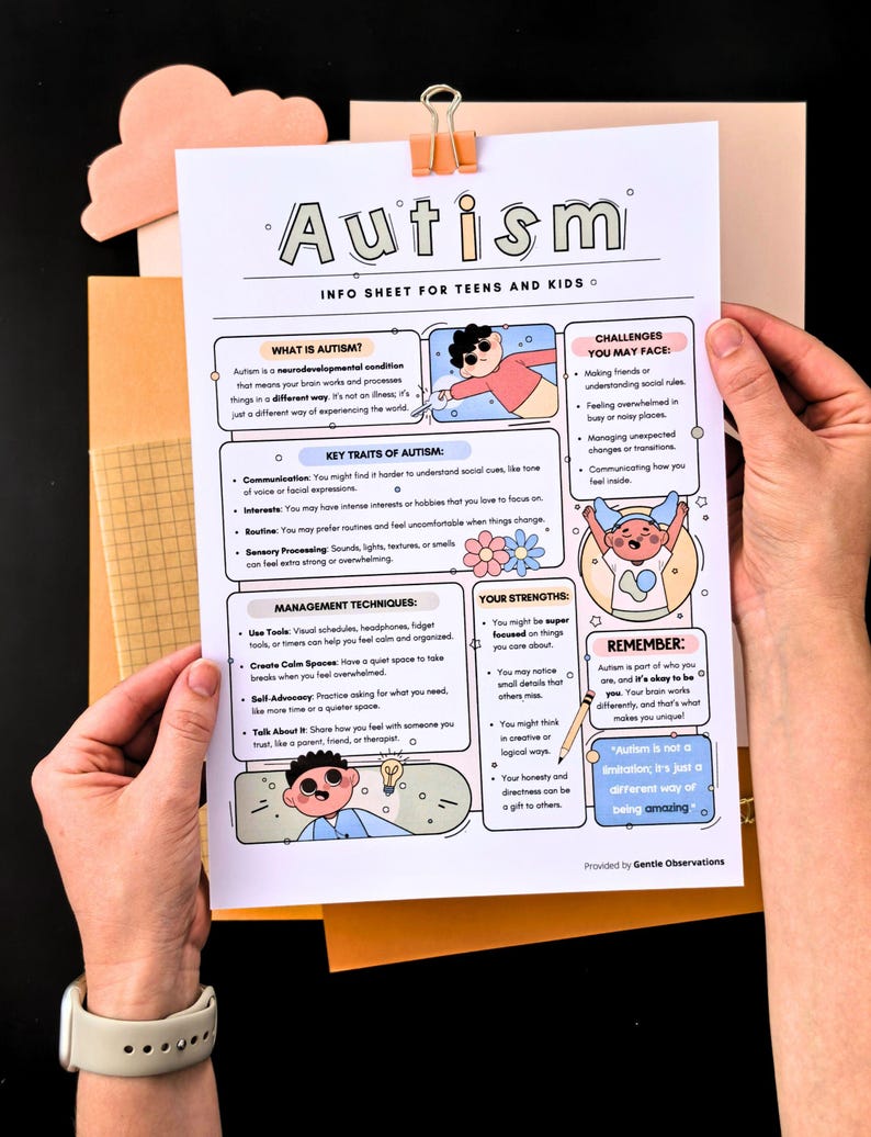 Autism Info Sheets for Kids & Teens, Psychoeducation Autism Worksheets, Neurodivergent Resource, ASC Worksheet, Autism Spectrum Condition image 4