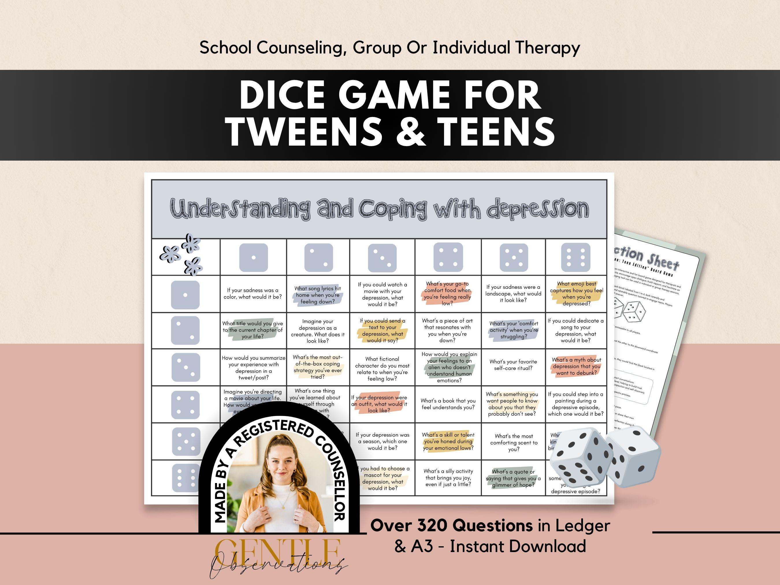 School Counseling Dice Game for Teens & Tweens Group Therapy, Coping ...