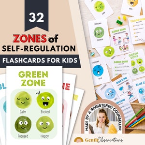 Tarjetas de habilidades de afrontamiento para zonas de autorregulación, gráficos de sentimientos, consejero escolar, gestión del aula, rincón de calma, aprendizaje socioemocional, alivio de la ansiedad