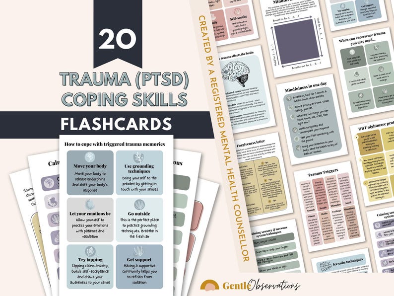 Anxiety, Depression, PTSD/Trauma and Kids Coping Skills Cards Bundle, DBT Skills, CBT Techniques, Breathing Scripts, Cognitive Distortions image 4