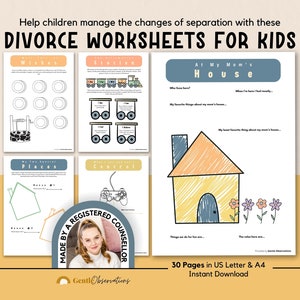 Divorce Worksheets for Kids Coping With Separation, Emotional Regulation Coping Skills Worksheets for Children, Therapy Worksheets for Kids