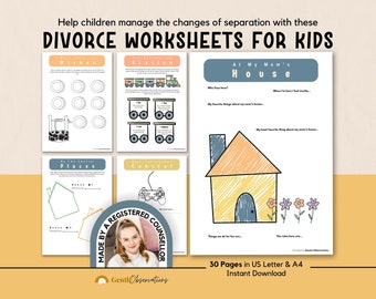 Divorce Worksheets for Kids Coping With Separation, Emotional Regulation Coping Skills Worksheets for Children, Therapy Worksheets for Kids