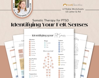 Identifying Your Felt Senses Somatic Exercise For PTSD Sensory Awareness, Sensory Processing & Language, PTSD Somatic Therapy Worksheets