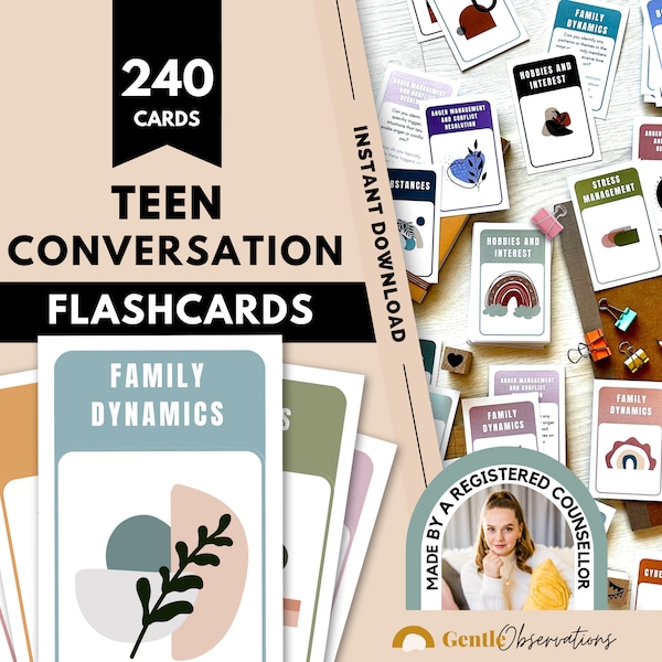 240 Teen Conversation Cards for Counseling Teens, Family Therapy, Teen Question Cards Therapy Tools, Group Therapy Teen Conversation Starter