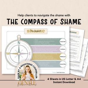 The Compass of Shame Psychoeducational Worksheets plus 28 Coping Skill Ideas From CBT, DBT, Polyvagal Theory, IFS, Somatic Therapy & More